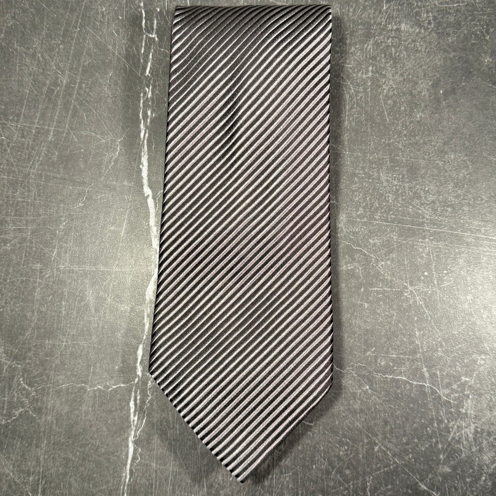 Mens Tie | David Donahue | Sterling Grey Charcoal Diagonal Striped Silk Tie